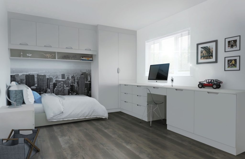 New England Kitchens Coniston bedrooms in matt light grey