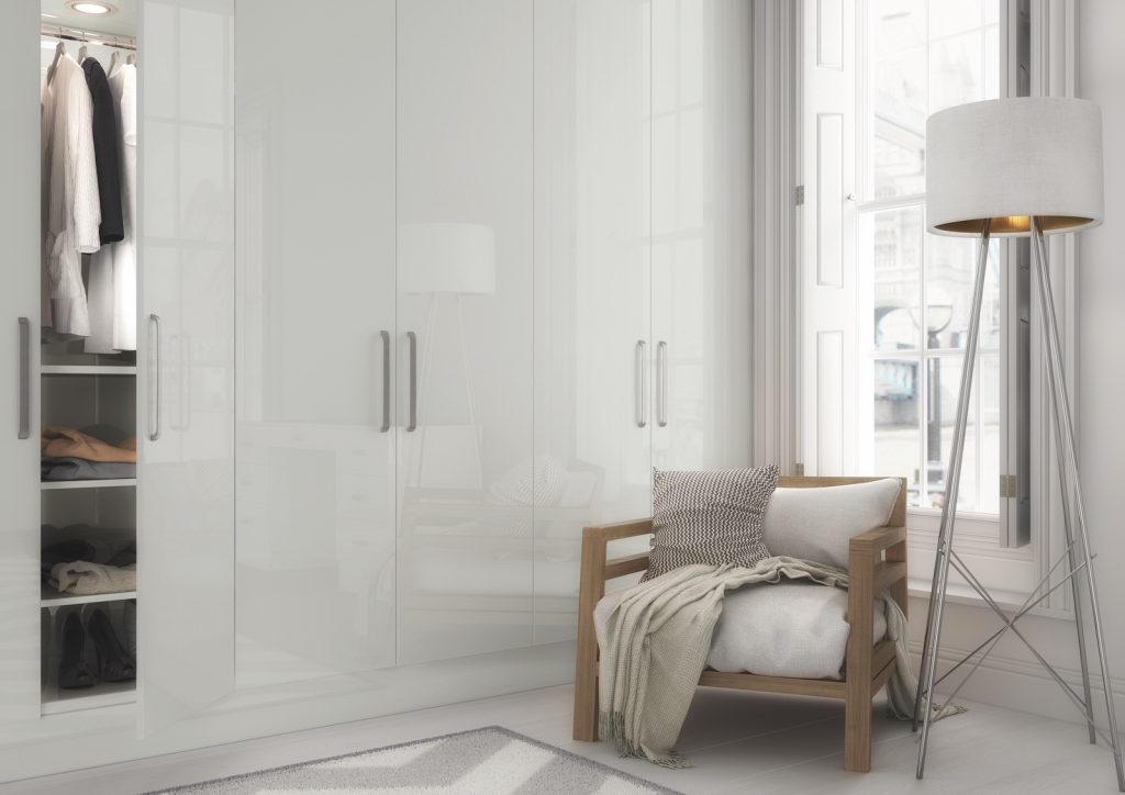 New England Kitchens Vivo bedroom in gloss light grey